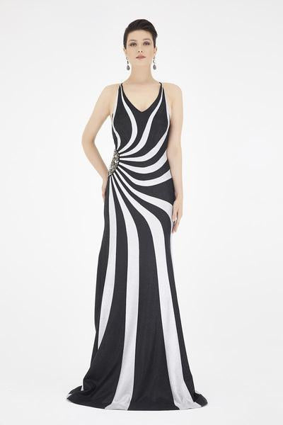 Saboroma - 4200 Two Tone Embellished Trumpet Dress In Silver