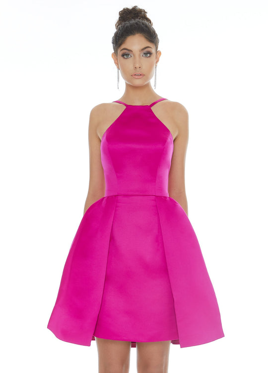 Ashley Lauren - 4201 Halter Sheath Cocktail Dress with Overskirt In Pink