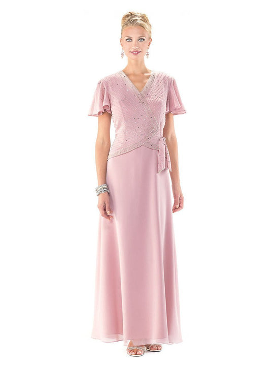 Colors Dress - 42020 Butterfly Sleeve Faux Wrap Dress In Pink