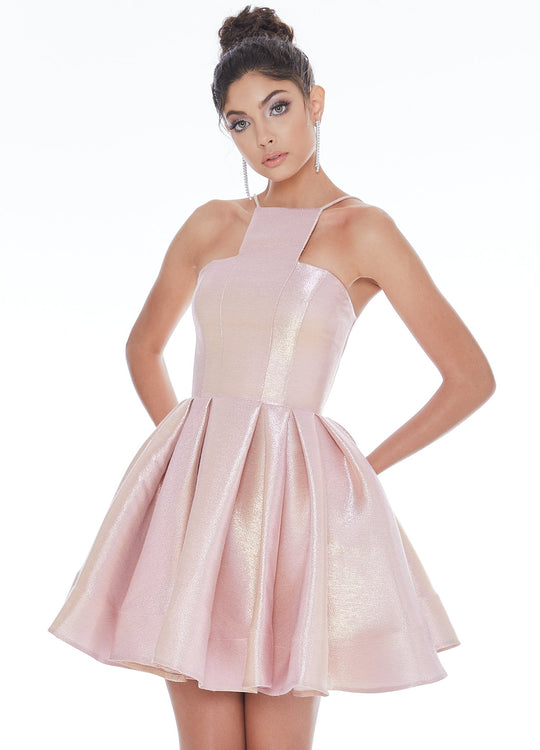 Ashley Lauren - 4204 Metallic Halter Neck Cocktail Dress In Pink