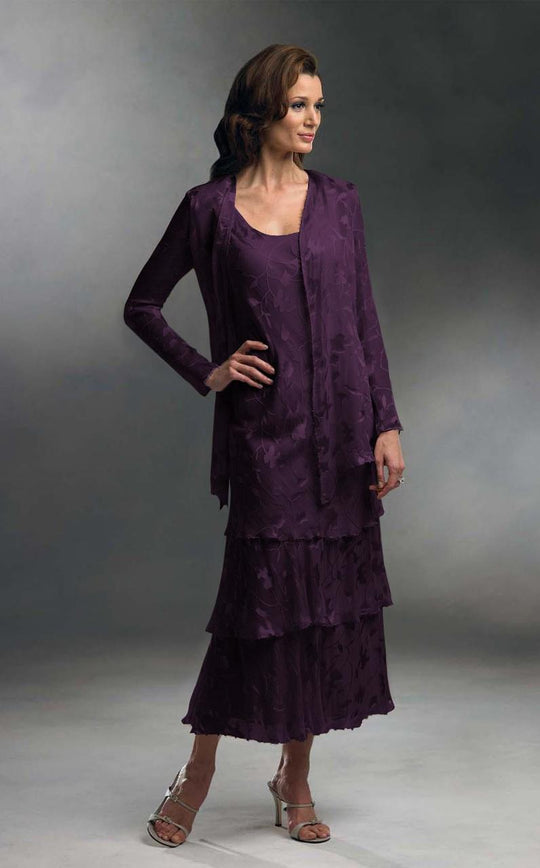 Cameron Blake - 13675 Tea Length Ensemble with Floral Pattern in Purple