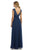 Alexia Designs - 4210 Lace V-neck Ruched Chiffon A-line Dress In Blue