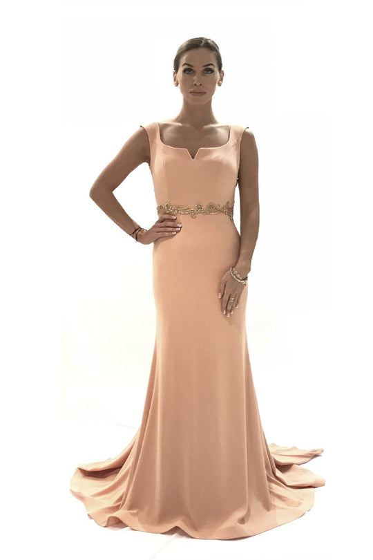 Saboroma - 4215 Square Beaded Trumpet Evening Dress In Pink