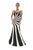 Saboroma - 4217 Two Tone V-neck Trumpet Dress In Black and White