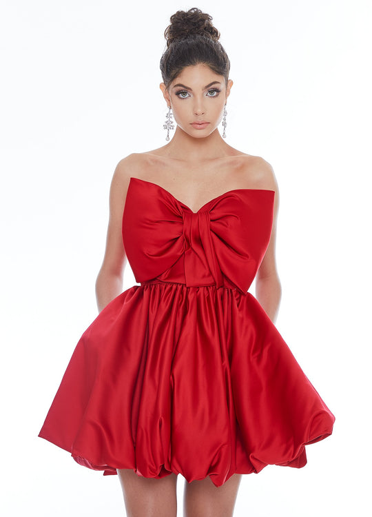 Ashley Lauren - 4218 Bowed Strapless A-Line Cocktail Dress In Red
