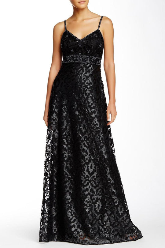Sue Wong - Embellished V-Neck Dress W5200 in Black