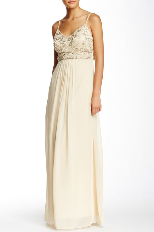 Sue Wong - Sequined Bodice Empire Chiffon Dress N5100 in Neutral