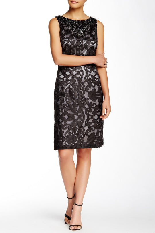 Sue Wong - Jeweled Applique Mesh Dress N5109 in Black and Silver