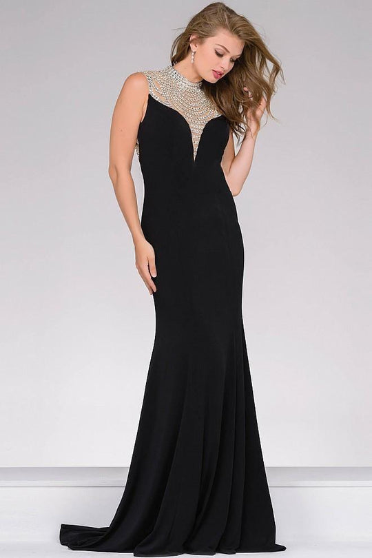 Long Jersey Dress with Jeweled Neckline 42240