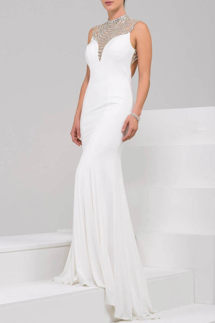 Long Jersey Dress with Jeweled Neckline 42240