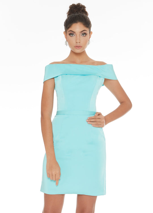 Ashley Lauren - 4224 Off Shoulder Sheath Cocktail Dress In Blue