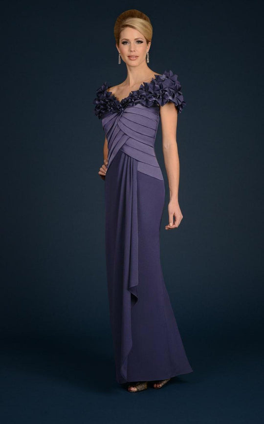 Daymor Couture - Ruffled Off Shoulder Evening Dress 700 in Purple