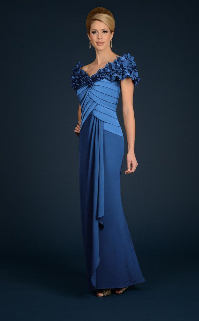 Daymor Couture - Ruffled Off Shoulder Evening Dress 700 in Blue