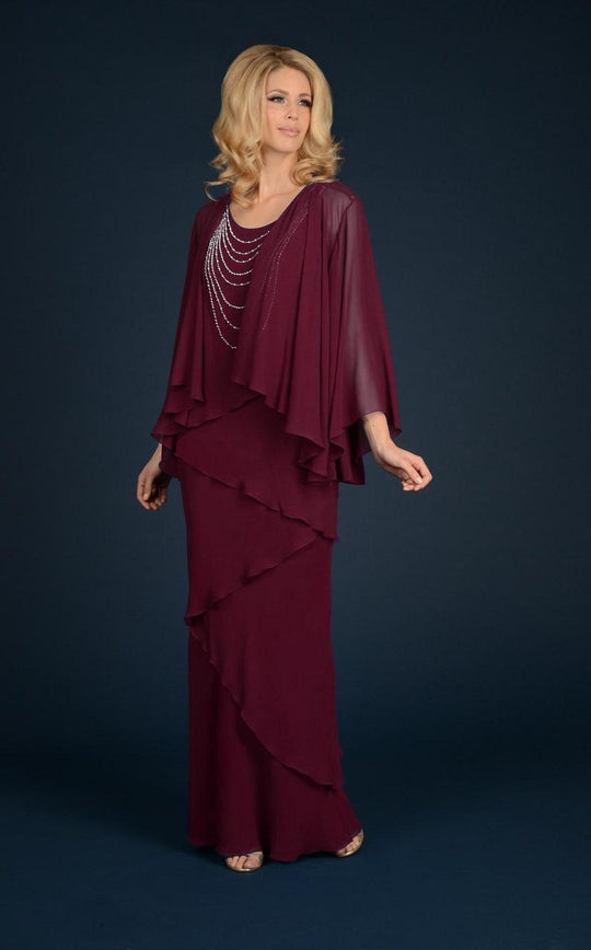 Daymor Couture - Jewel Garland Draped Evening Dress 702 In Red