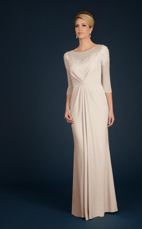 Daymor Couture - Sheer Sequined Illusion Evening Dress 707 in Neutral