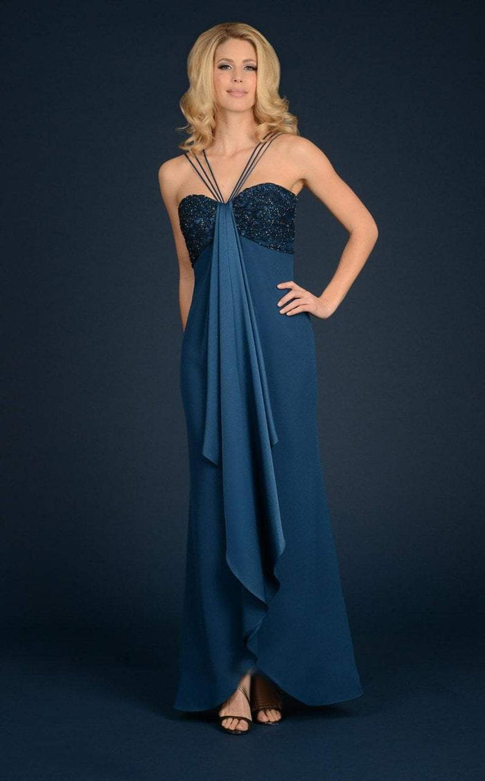 Daymor Couture - Encrusted Empire Lace Evening Dress in Blue