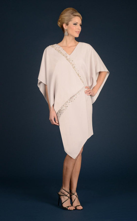 Daymor Couture - Wrapped V-Neck Draped Cocktail Dress 711 in Neutral