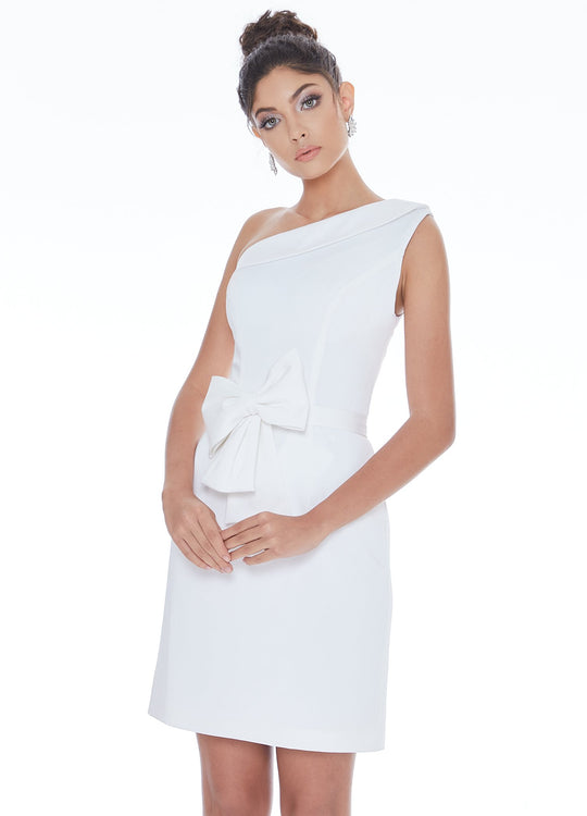 Ashley Lauren - 4229 One Shoulder Bow Cocktail Dress In White