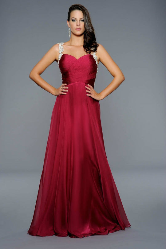 Lara Dresses - Ruched Sweetheart A-line Chiffon Gown 42301 in Red