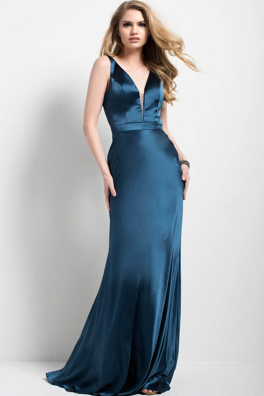 42325 Plunging V-Neck Satin Gown