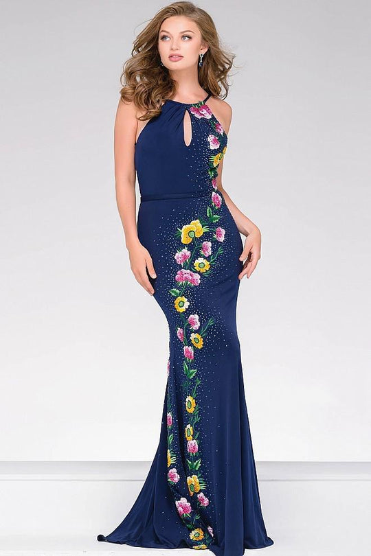 Jersey Prom Dress With Floral Appliques 42348