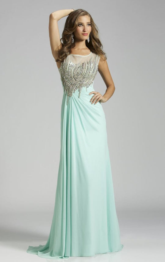 Lara Dresses - 42411 Glittering Sheered Evening Gown In Green