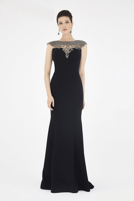Saboroma - 4244 Embellished Egyptian Collar Mermaid Evening Gown In Black