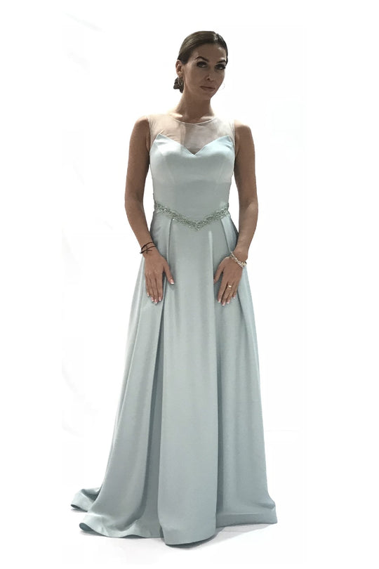 Saboroma - 4249 Sheer Illusion Back Sleeveless A-Line Gown In Green