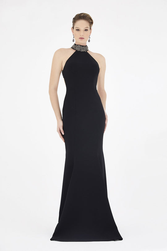 Saboroma - 4257 Jewel Beaded Embellished Racerback Evening Gown In Black