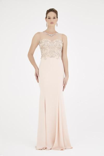 Saboroma - 4258 Embellished Jewel Trumpet Dress With Train In Pink