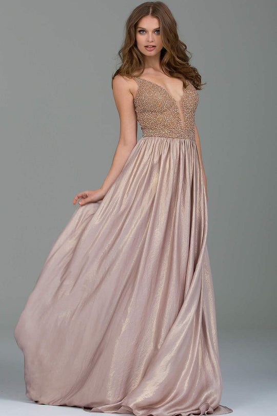 Jovani Jewel-Crusted Plunging V-Neck A-Line Gown - 1 pc Blush In Size 18 Available In Pink