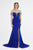 Saboroma - 4264 Beaded Embellished Off Shoulder Gown with front slit In Blue