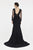 Saboroma - 4268 Scallop Trim Plunging Illusion Neck Evening Gown In Black