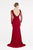 Saboroma - 4268 Scallop Trim Plunging Illusion Neck Evening Gown In Red