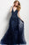 Jovani Cap Sleeve Jeweled Lace A-Line Gown 42739 - 1 pc Navy In Size 12 Available In Blue