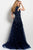 Jovani Cap Sleeve Jeweled Lace A-Line Gown 42739 - 1 pc Navy In Size 12 Available In Blue