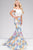 Jovani - 42800A Off-Shoulder Striped Floral Long Gown in White and Multi-Color