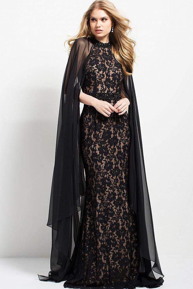 42801 High Neck Fitted Lace Evening Gown