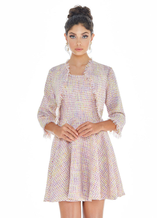 Ashley Lauren - 4282 Tweed A-line Dress With Jacket In Pink