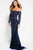 42830 Beaded Long Sleeve Off-Shoulder Evening Dress
