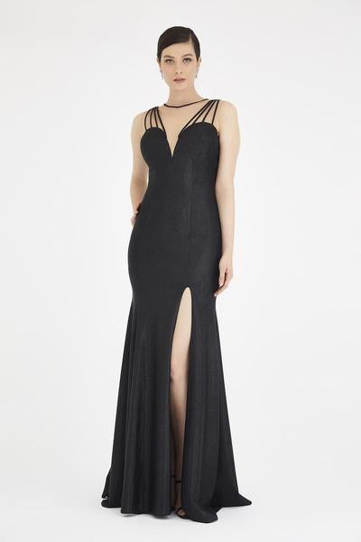 Saboroma - 4286 Strappy Bateau Trumpet Dress In Black