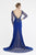 Saboroma - 4290 Floral Beaded Illusion Lattice Sheath Gown In Blue