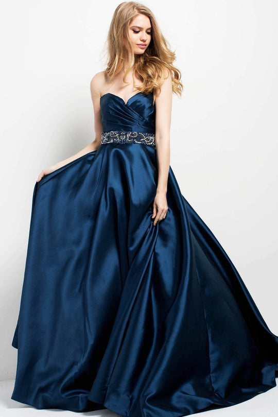 42915 Strapless Pleated Bodice Gown