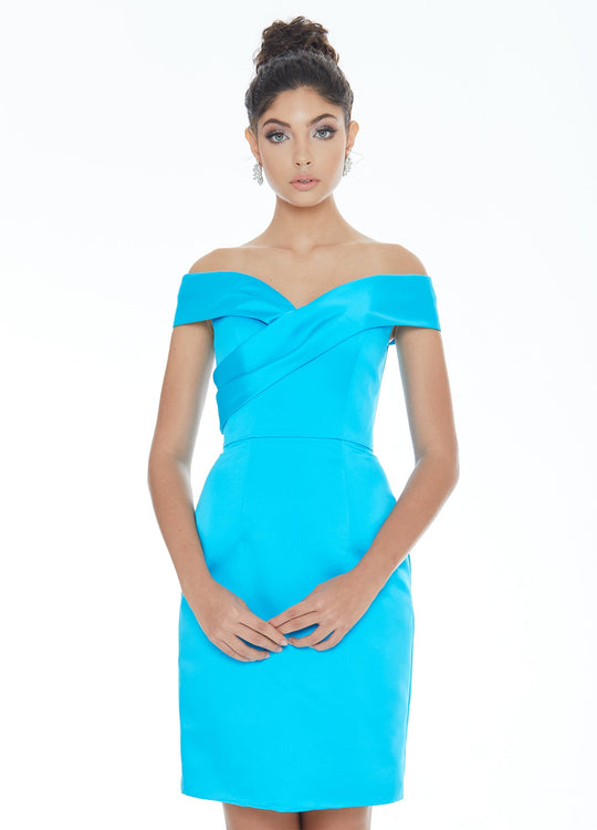 Ashley Lauren - 4291 Off-Shoulder Column Cocktail Dress In Blue and Green