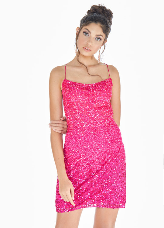 Ashley Lauren - 4293 Beaded Lace-Up Sheath Cocktail Dress In Pink