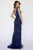 Jolene Collection - 18343 Deep V-neck Beaded Sheath Gown In Blue