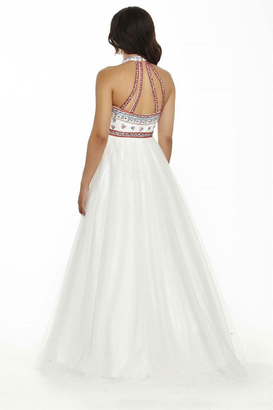 Jolene Collection - 17070 Multi-Colored Beaded A-line Dress In White and Multi-Color