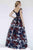 Jolene Collection - 17151 Two-Piece Off Shoulder Graphic Floral Gown In Blue and Multi-Color