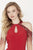Jolene Collection - 18073 Beaded Sheer Long Sleeve Jersey Dress In Red and Neutral