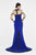 Saboroma - 4300 Embellished Sheer Long Sleeve Trumpet Dress In Blue